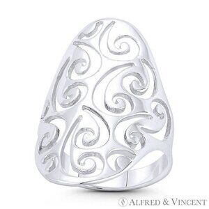 Spiral Pattern Cutout Oval Boho Statement Ring in .925 Sterling Silver - Size 6